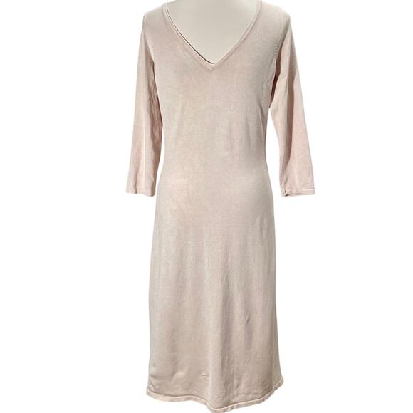 Lauren Ralph Lauren Light Pink Knit Bodycon Midi Dress 3/4 Sleeves V-neck Small - Picture 4 of 13